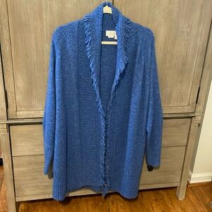 Anthropologie Long Blue Fringed Cardigan